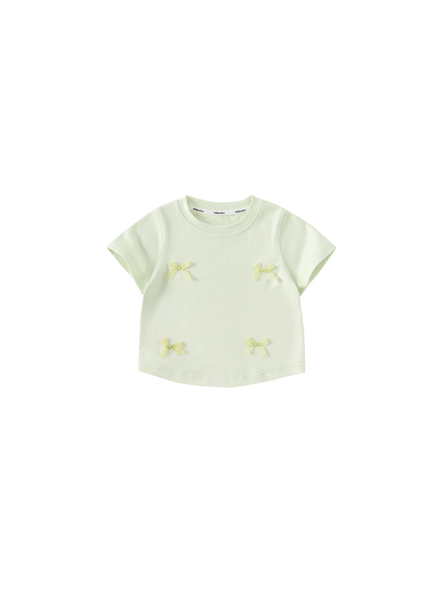 Children's Summer Bow Round Neck Top Comfortable Children's T-shirt