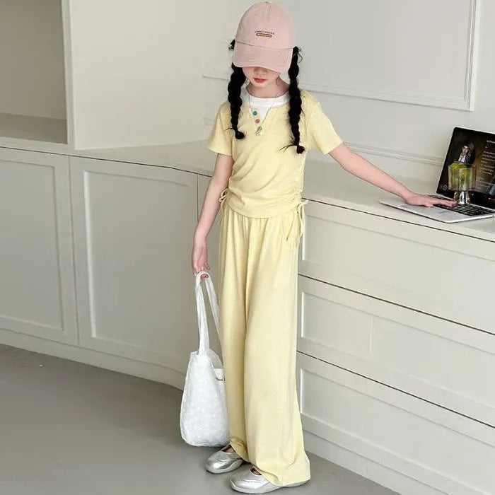 Style Fashion Middle Big Fake Two Pieces Short Sleeve T-shirt Children's Suit