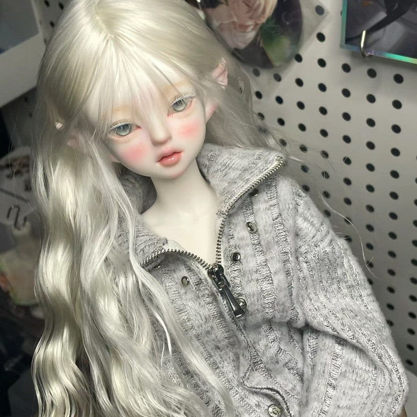 Straight Bangs Bluish White Black Natural Handmade Cos Wig