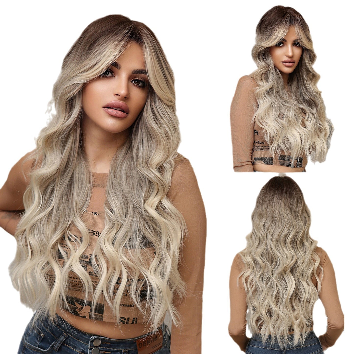 Big Wave Curly Hair Gradient Brown Wig Long Curls