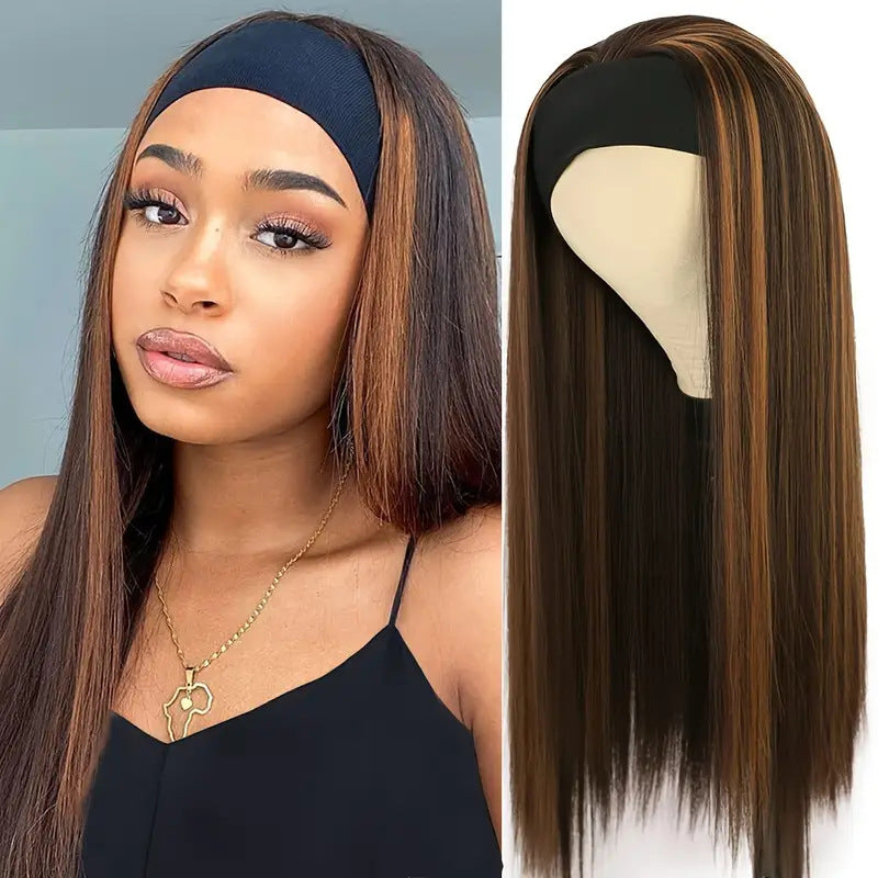 Band Inch Fashion Brown Gold Mixed Color Fiber Long Straight Wig