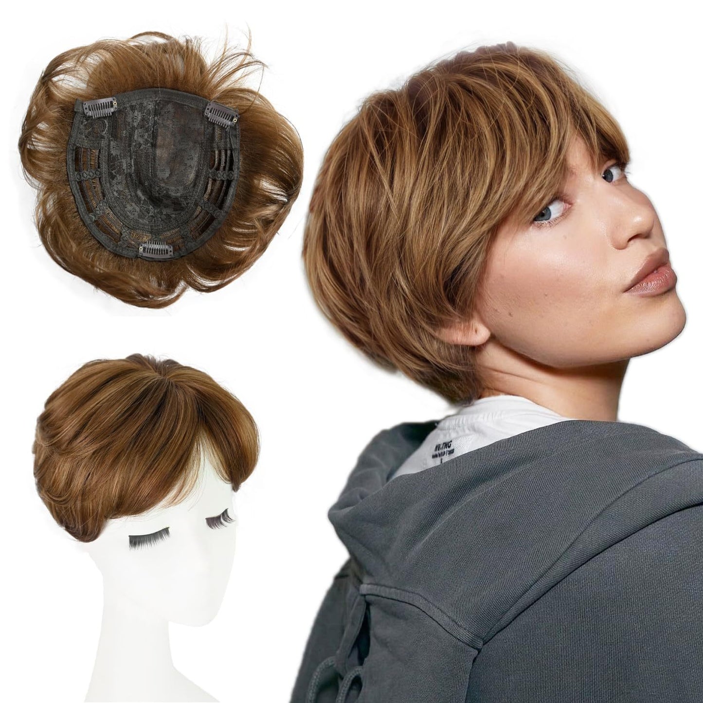Hair Replacement Head Top Cover Gray Chemical Fiber Finishing Short Wig