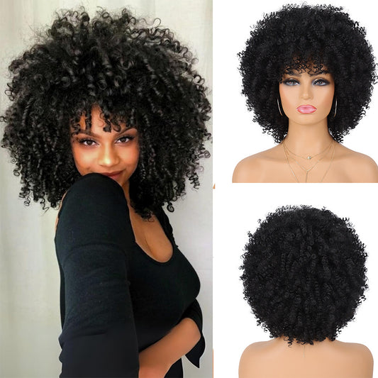 Afro Headgear African Fluffy Small Roll Wig Short Curly Hair