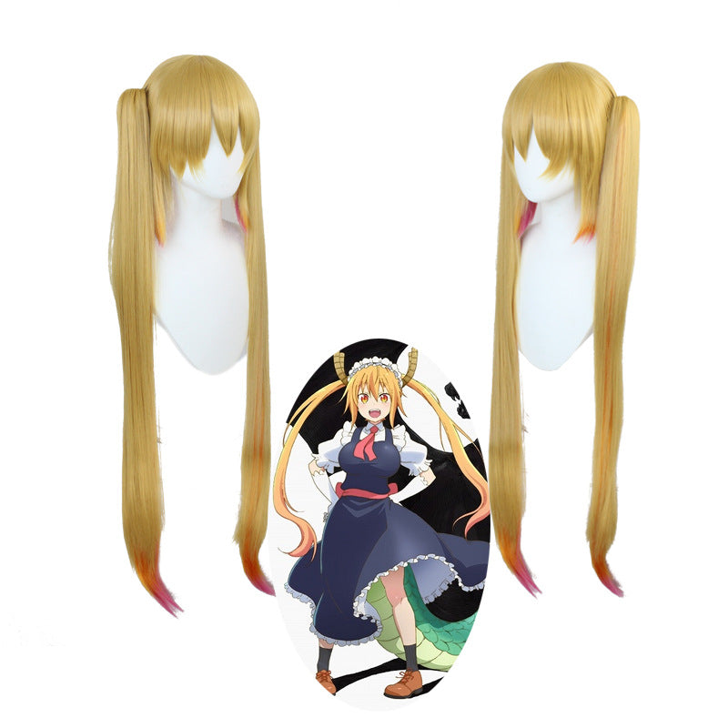 Maid Thor Cartoon Double Horse Tail Long Straight Hair Cos Wig
