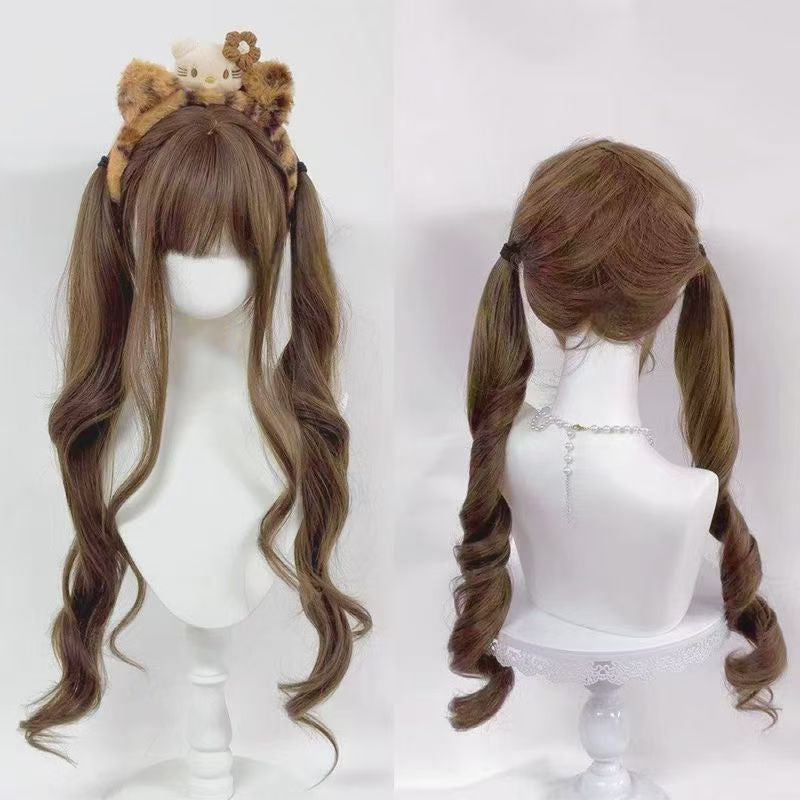 Female Sweet Natural Curly Hair Straight Bangs Two-dimensional Full Wig Long Curls