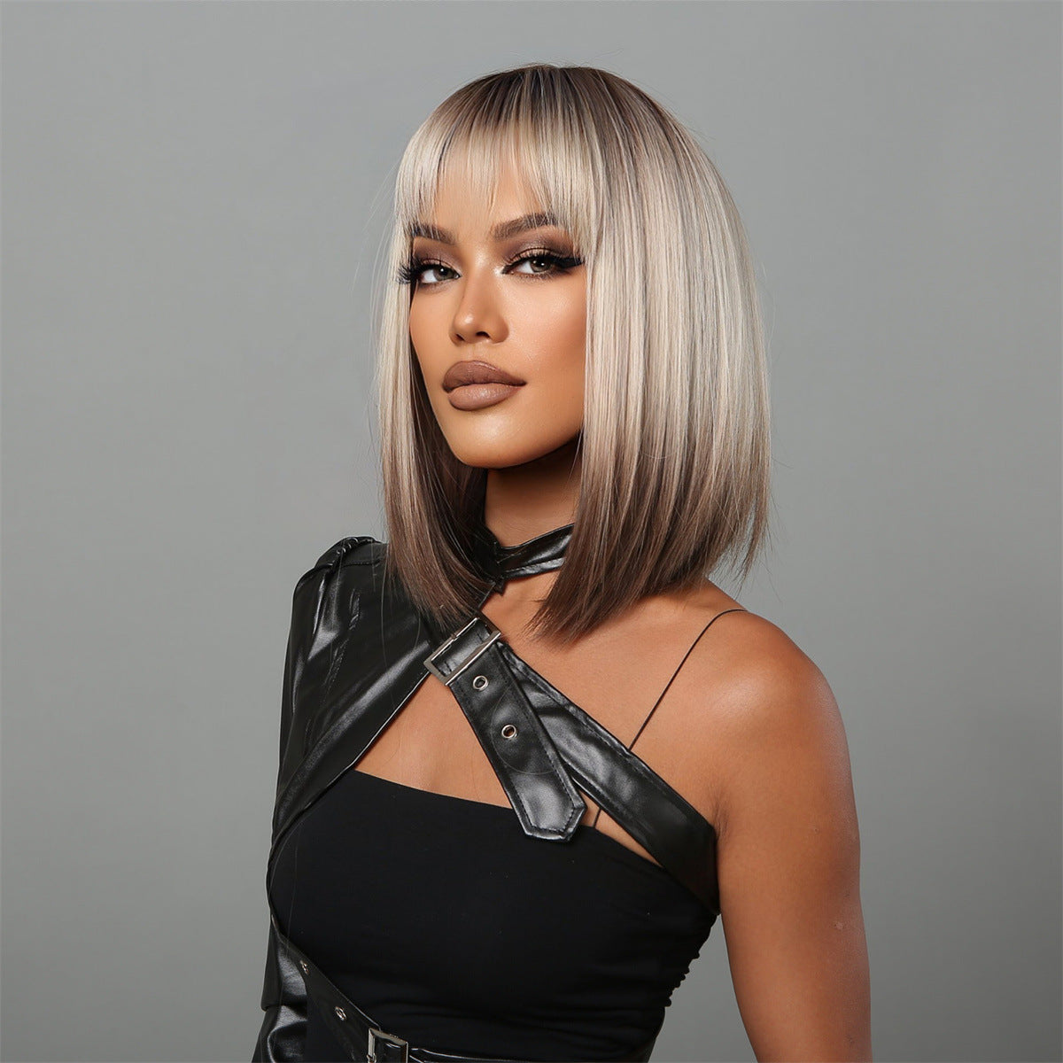 Female Bangs Gradient Gray Chemical Fiber Wig Short Straight Hair