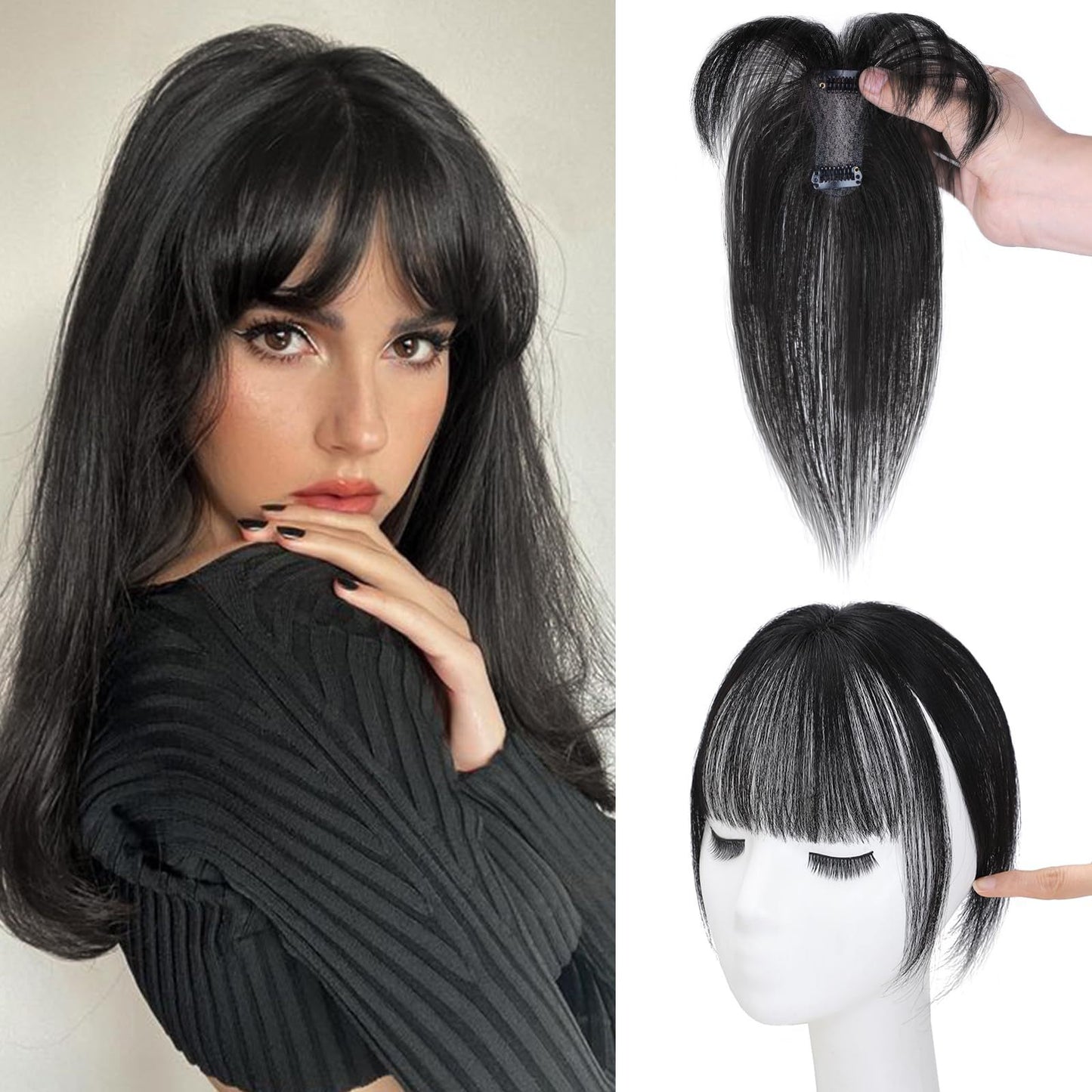 French Set Real Hair Straight Female Brown Head Wig Bangs