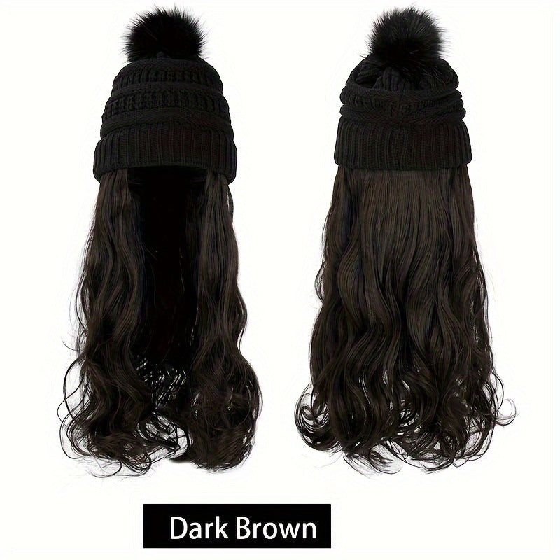 Women's Winter Knitted Hat Integrated Daily Wear Wig Long Curls