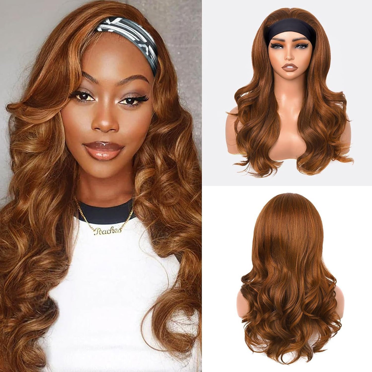 Synthetic Wigs Lady Temperament Hair Band Black Curly Big Wig Long Curls