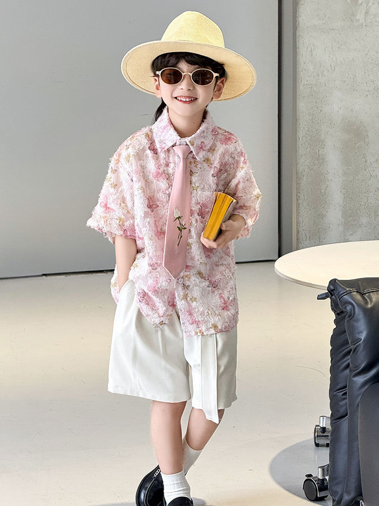 Children's Boys Summer Suit Western Style Fashion Shorts Two-piece Thin Children's Shirt
