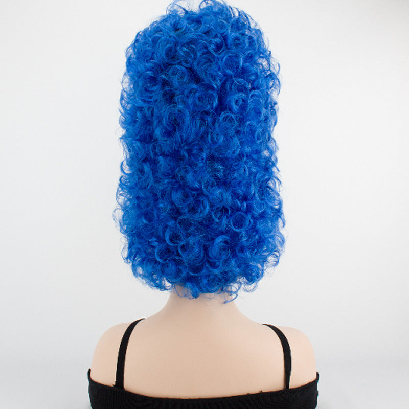 Simpson Stage Performance Blue Small Retro Court Wig Short Curly Hair