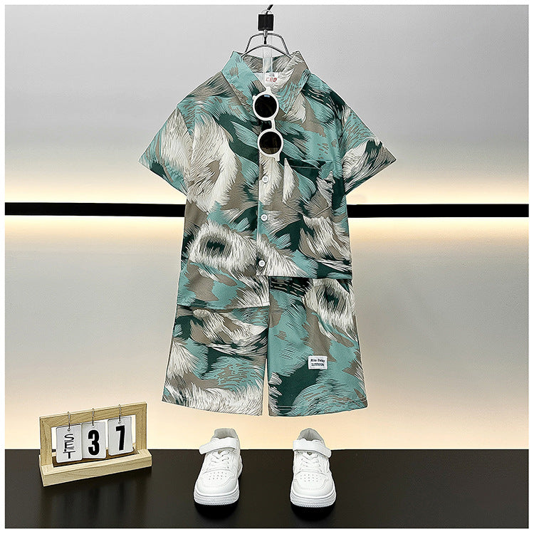 Children's Summer Casual Short Sleeve Shirt Outfit Trendy Loose Clothing Children's Suit