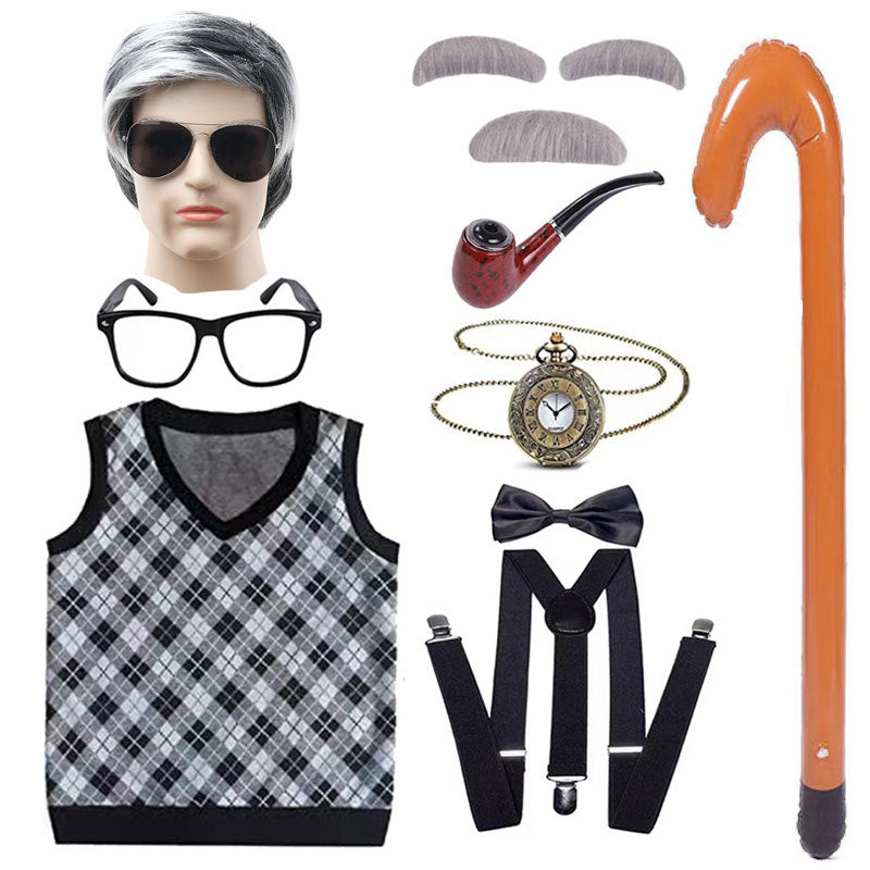 Children's Grandpa Vest Clothing School Day Old Beard Cos Wig