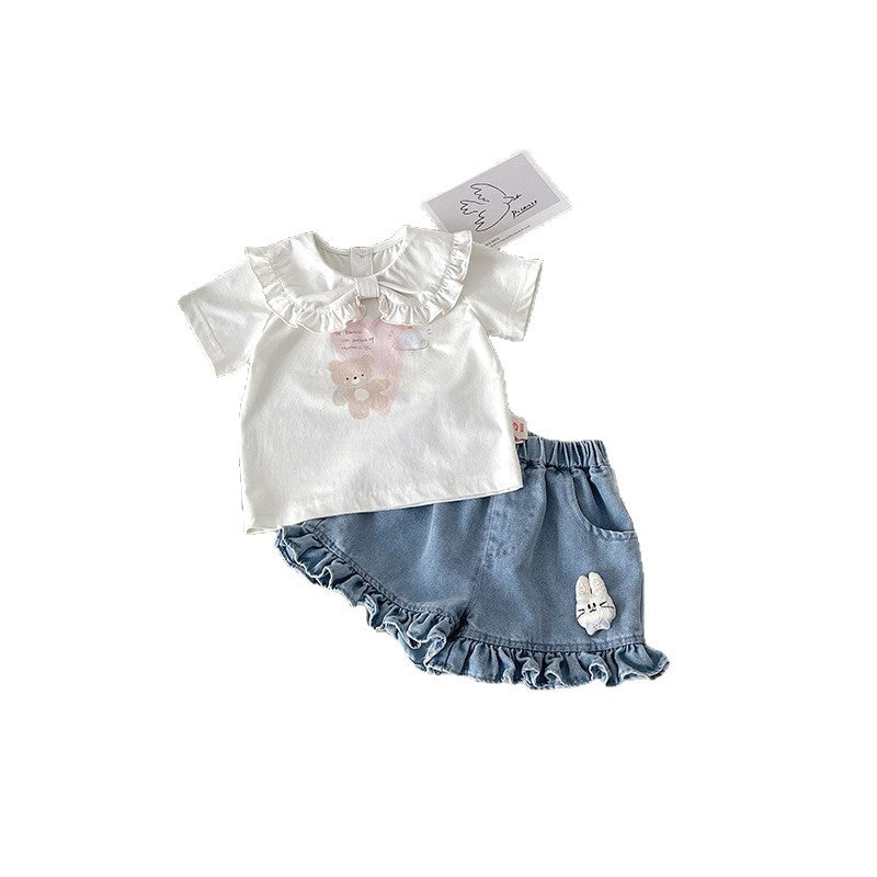 Summer Polo Collar Top Short-sleeved Lace Children's Suit