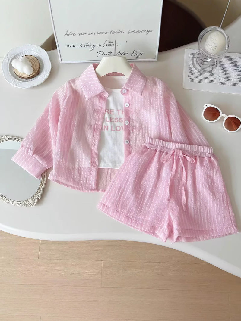 Summer Korean Style Clothing Long Sleeve Children's Suit