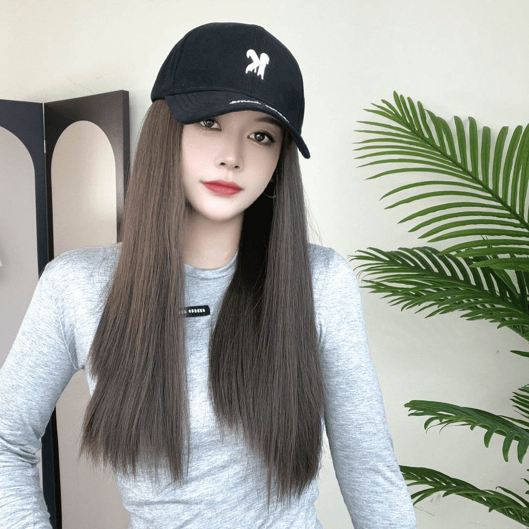 Hat One Natural Big Wave Female Full Hair Long Straight Wig