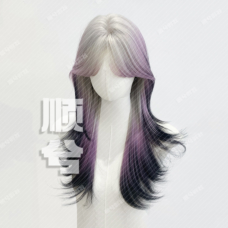 Daily Middle Points Color Mixing Temperament Long Straight Wig