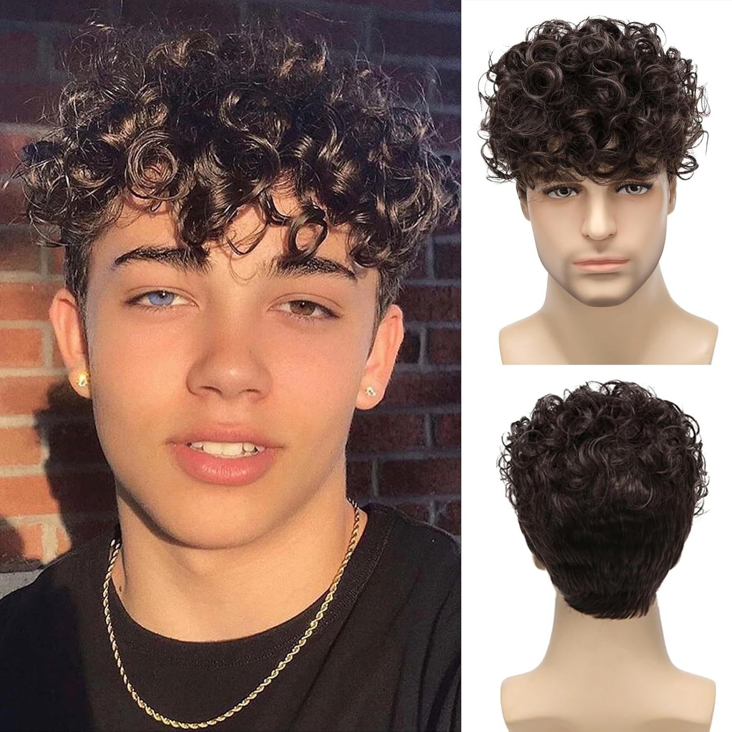 Men's Short Curly Hair Fashion Small Synthetic Wigs Men's Wig