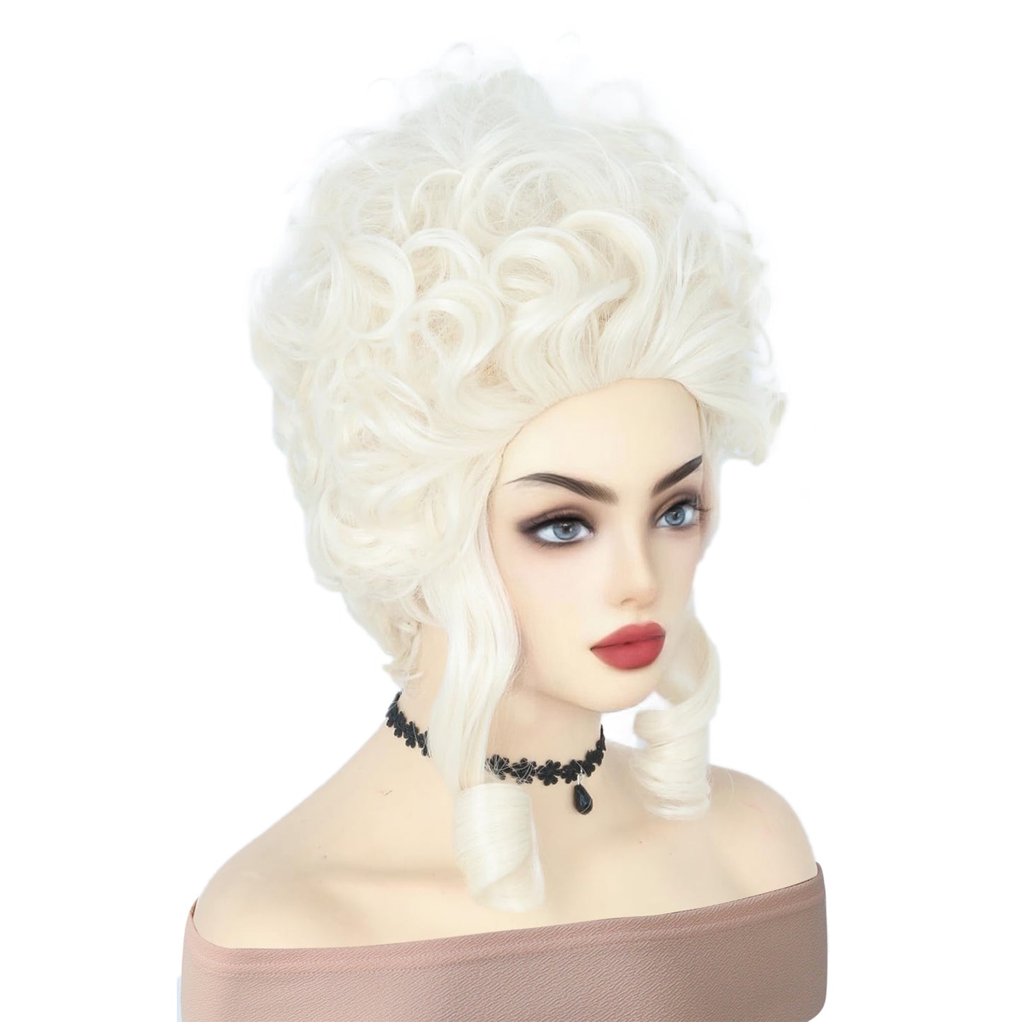 Queen Pure White High Skull Top Wool Curly Cos Wig