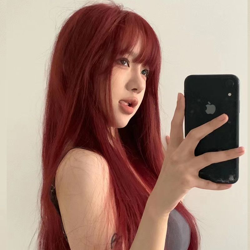 Bangs Red Natural Simulation Sweet Hair Long Straight Wig