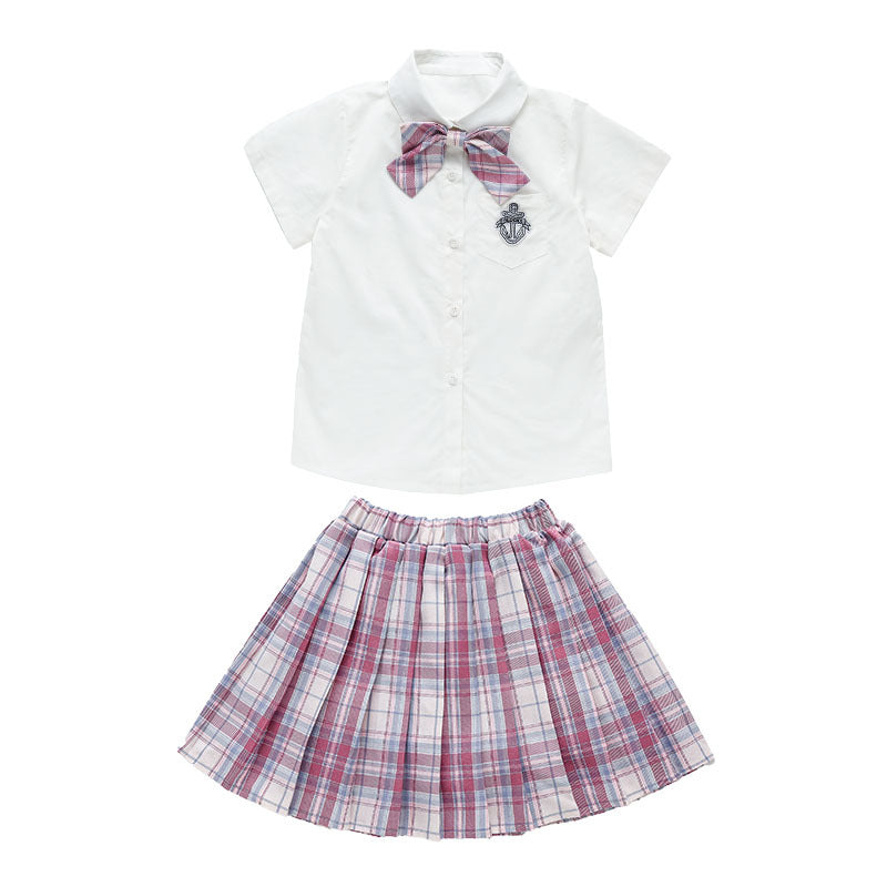 Children's Uniform Skirt Summer Preppy Style Bow Pleated Two-piece Children's Suit