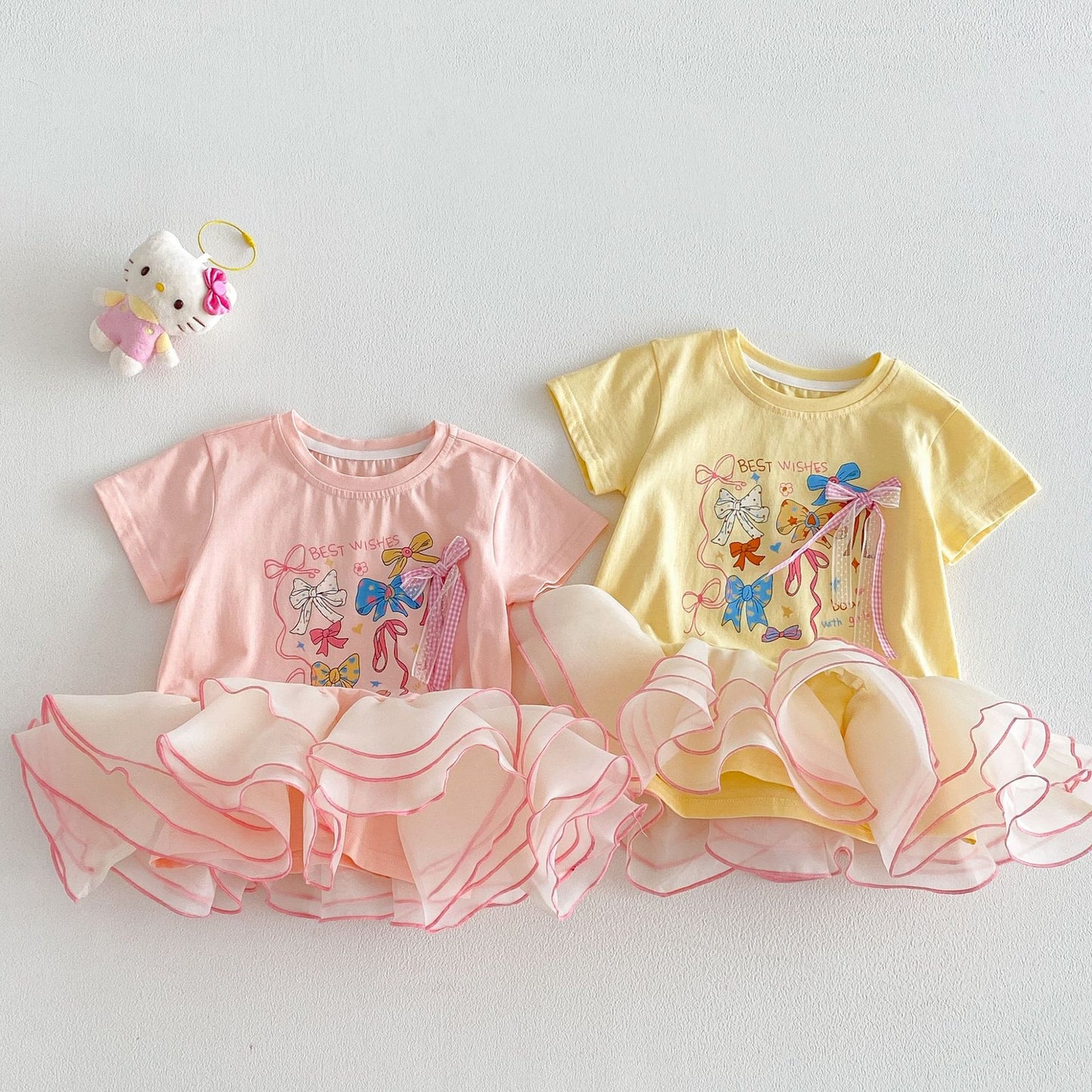 Bow T-shirt Skirt Summer Korean Style Printed Children's Dress
