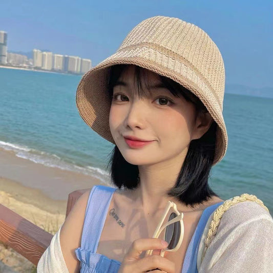 Women's Summer Sun Hat One-piece Super Hollow Show Face Wig Short Straight Hair