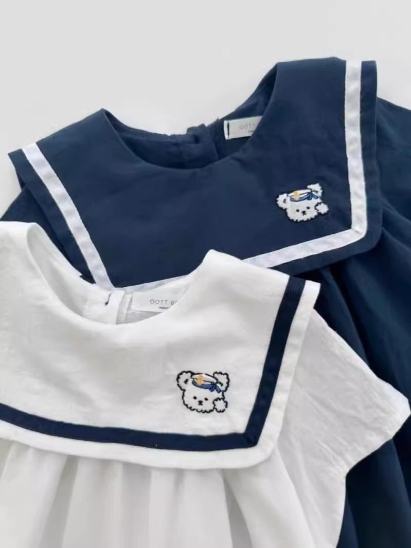 Cute Sailor Collar Short-sleeved Rompers Summer College Style Jumpsuit, Climbing Suit