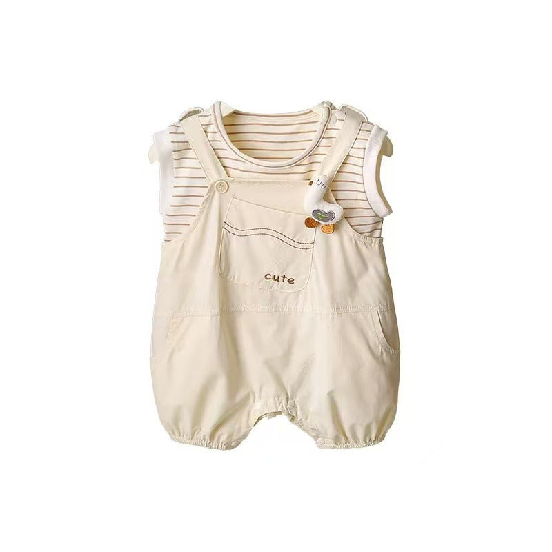 One-piece Striped Sleeveless Suspender Pants Two-piece Set Cartoon Jumpsuit, Climbing Suit