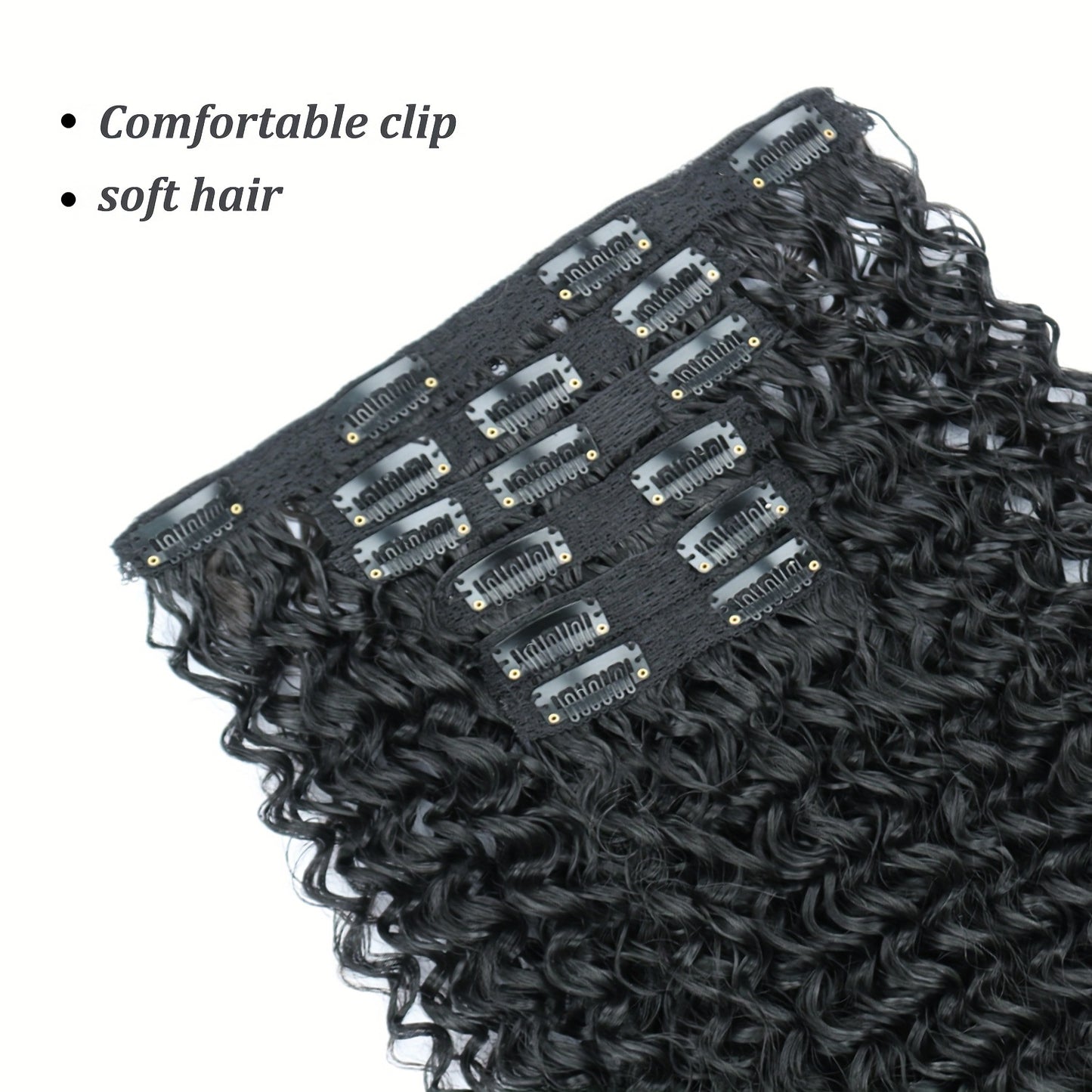 Women's Long Curly Hair Clip-on Natural Fashion Black Small Wig