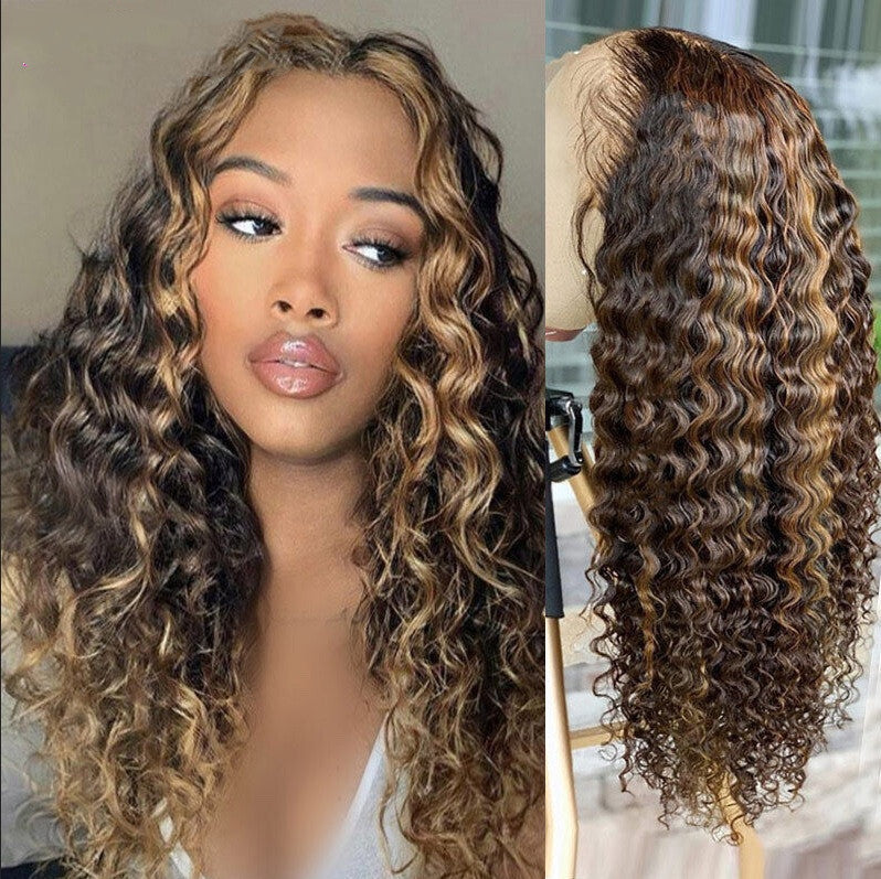 Women's African Small Roll Dark Brown Dyed Afro Fiber Synthetic Wig Long Curls