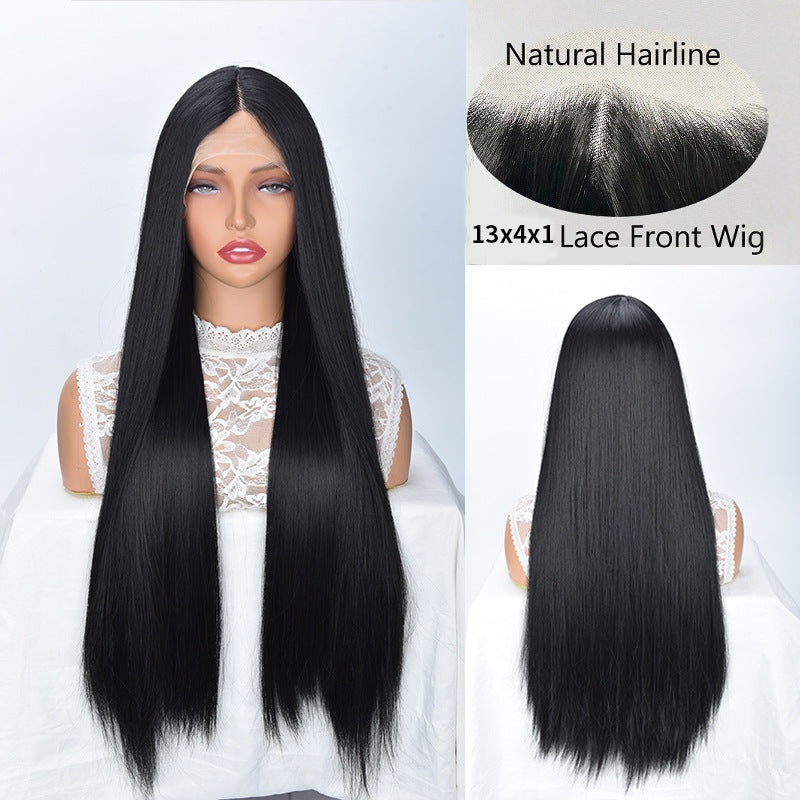 Women's Forehead Lace Hair Full Style Artificial Long Straight Wig