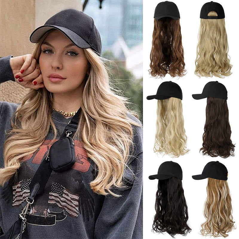 Integrated Female Big Wave Long Curly Hair Peaked Cap Baseball Other Wig