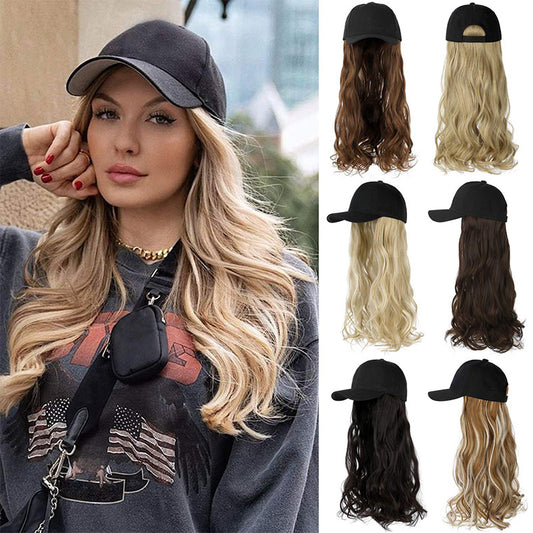 Integrated Female Big Wave Long Curly Hair Peaked Cap Baseball Other Wig