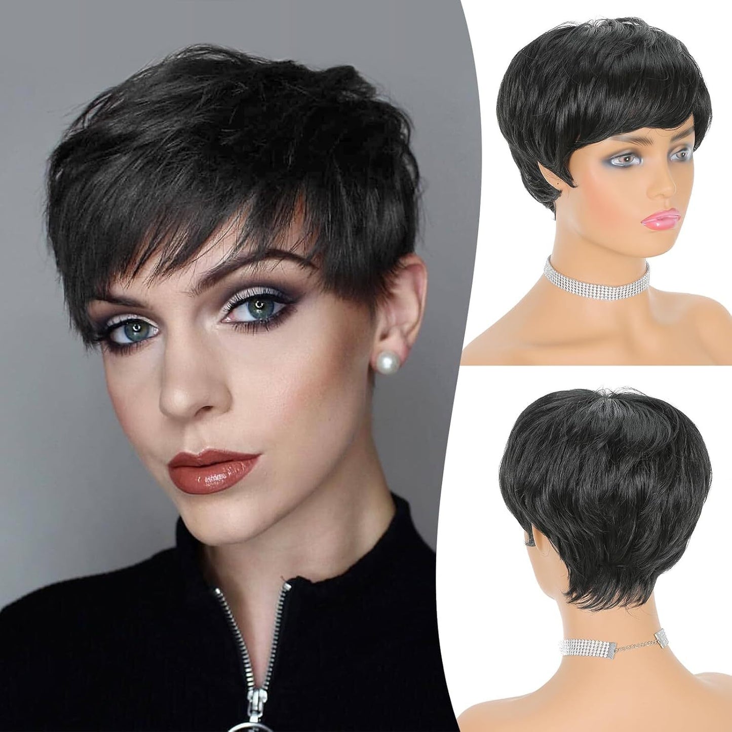 Women's Fashion Synthetic Wigs Gray White Split Wig Short Straight Hair