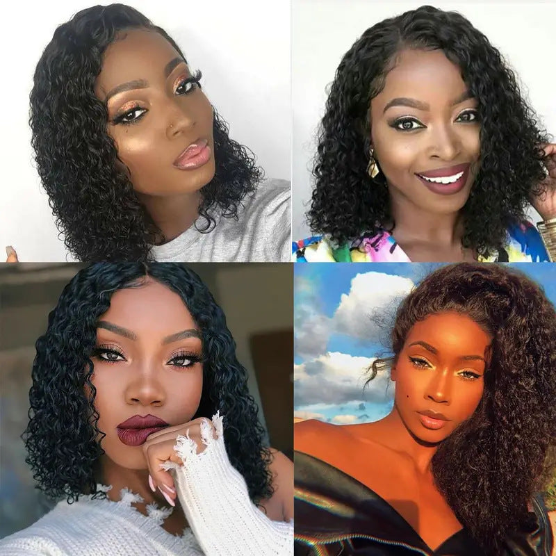 Women's Small Lace Head Natural Black Medium Chemical Fiber Cover Wig Short Curly Hair