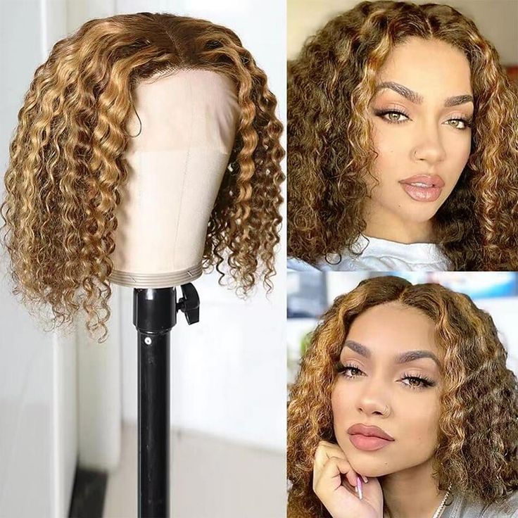 Hd Transparent Front Lace Fashion Head Cover Piano Color Wigs Wig Short Curly Hair