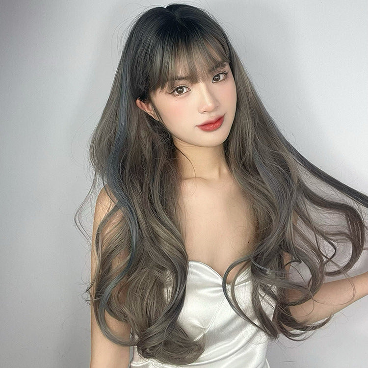 Wave Highlight Gradient Color Air Bangs Fashion Temperament Head Cover Long Straight Wig
