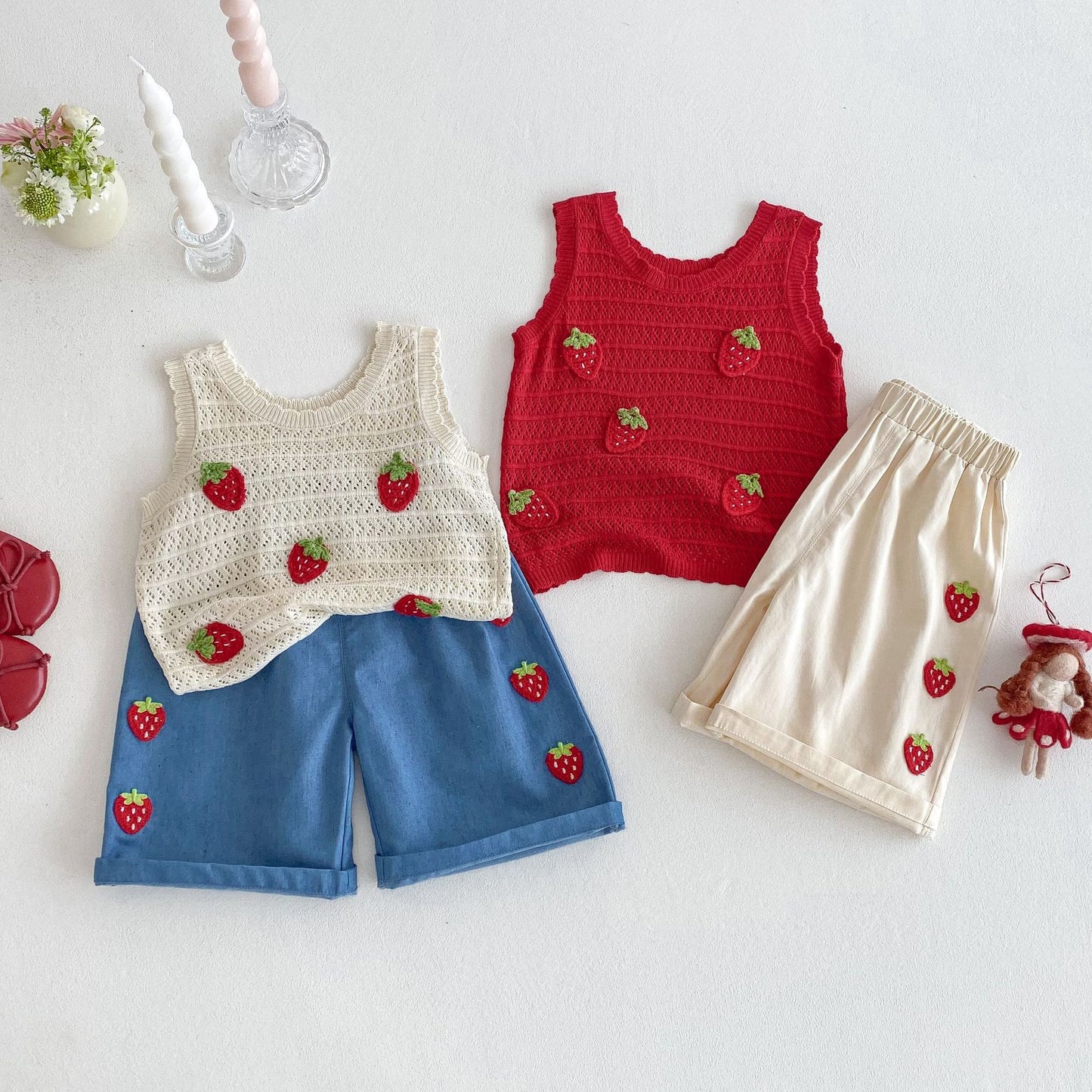 Children's Vest Summer Cute Patch Strawberry Korean Casual Children's T-shirt