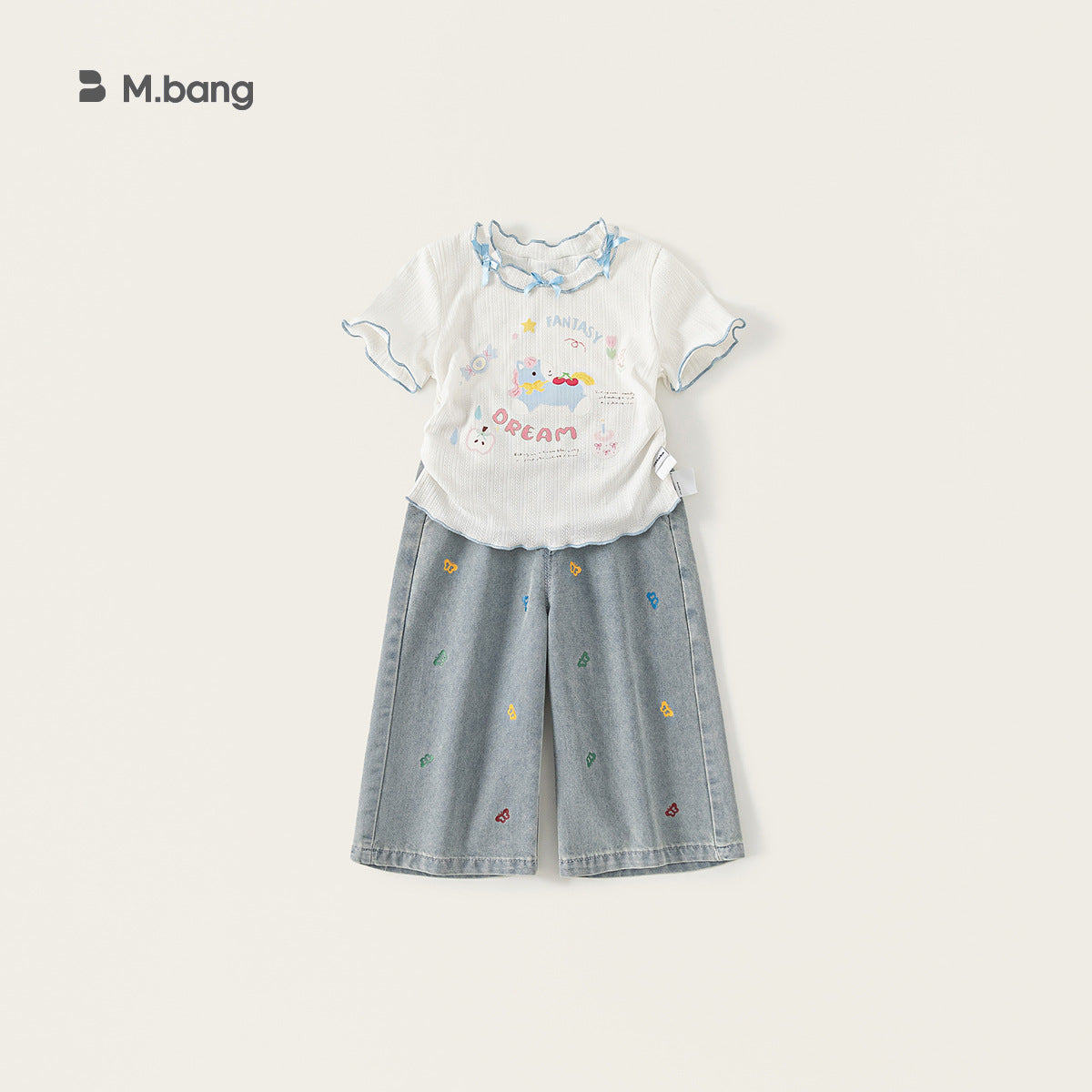 Children's Clothing Short-sleeved Contrast Color Wooden Ear Cute Children's T-shirt