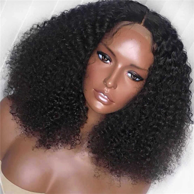 Women's African Black Small Volume Medium Long Head Wig Short Curly Hair
