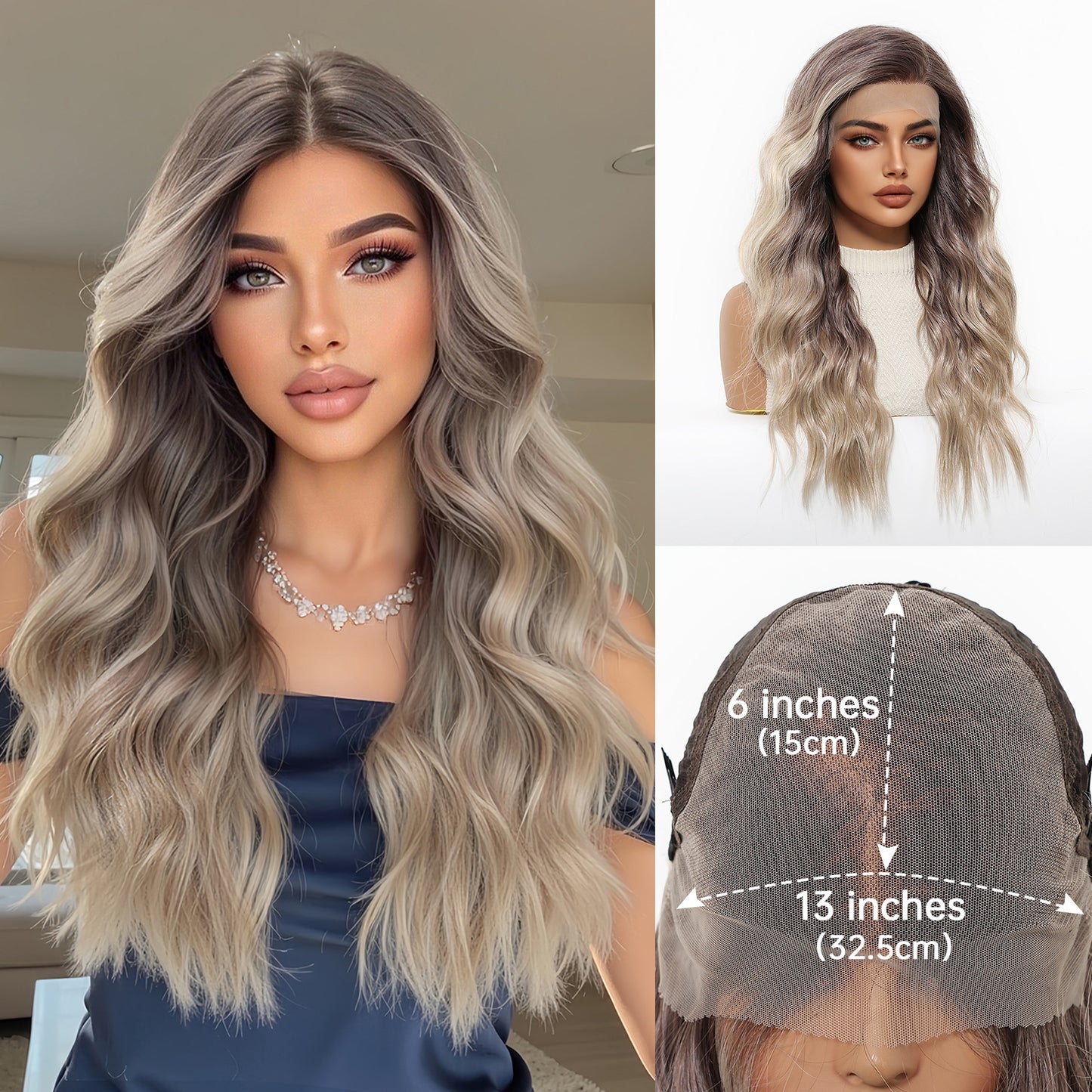 Area Lace Female Light Brown Dyed Curly Hair Wig Long Curls