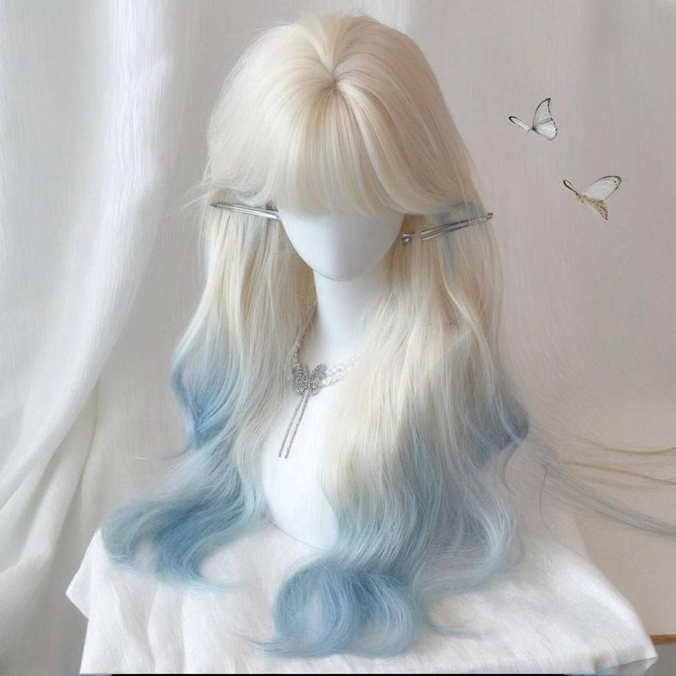 Forehead Lace Natural Fluffy Big Wave Gradient Highlight Medium Bangs Wig Long Curls