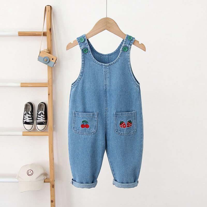 Children's Clothing Suspender Korean Style Western Strawberry Children's Pants