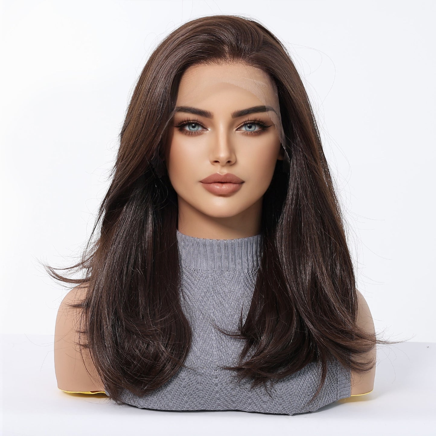 Lace Female Bangs Black Brown Hair Long Straight Wig
