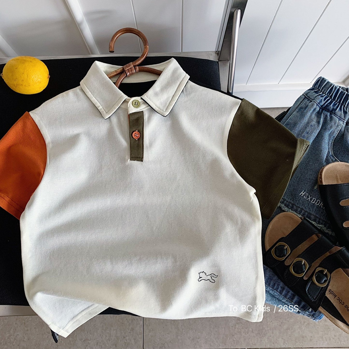 Children's Boy's Short-sleeved Summer Korean Style Contrast Color Shirt Children's T-shirt
