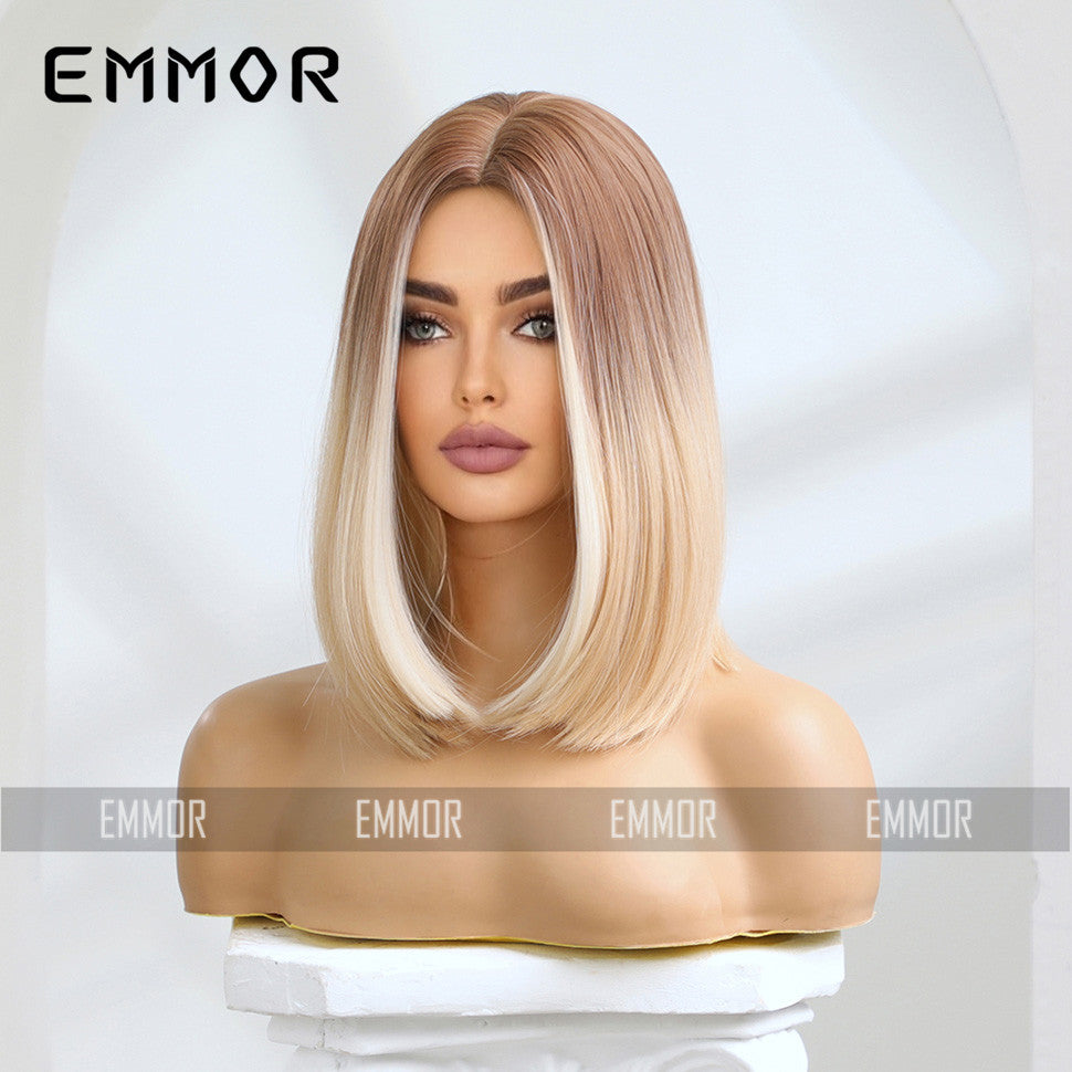 Medium Gradient Platinum Mixed Color Dyed Chemical Wig Short Straight Hair