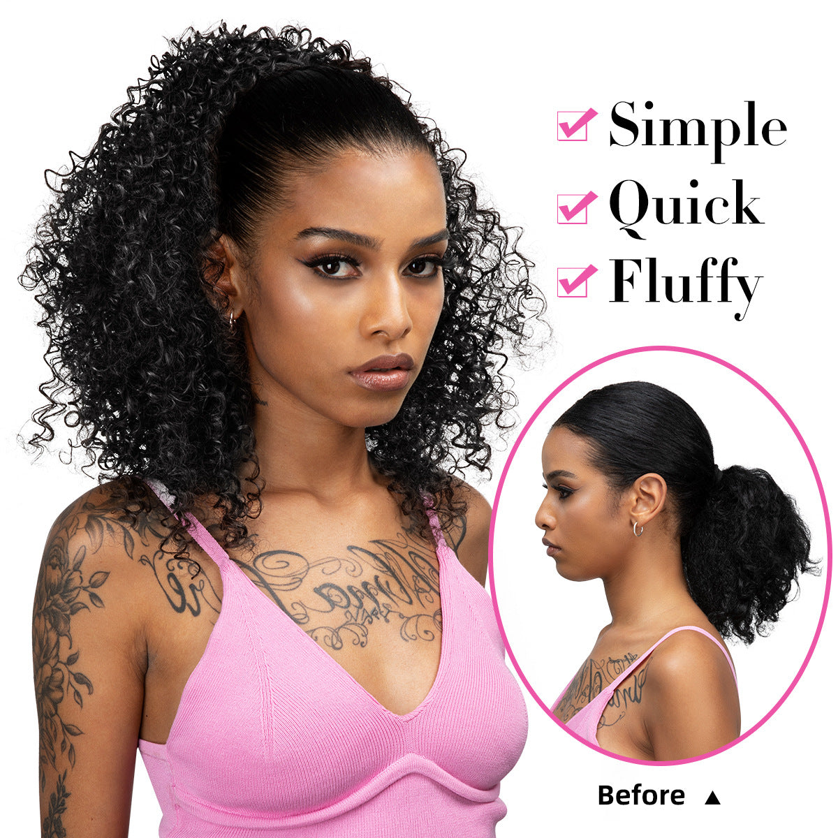 African Small Curly Female Chemical Fiber Drawstring Wig Ponytail
