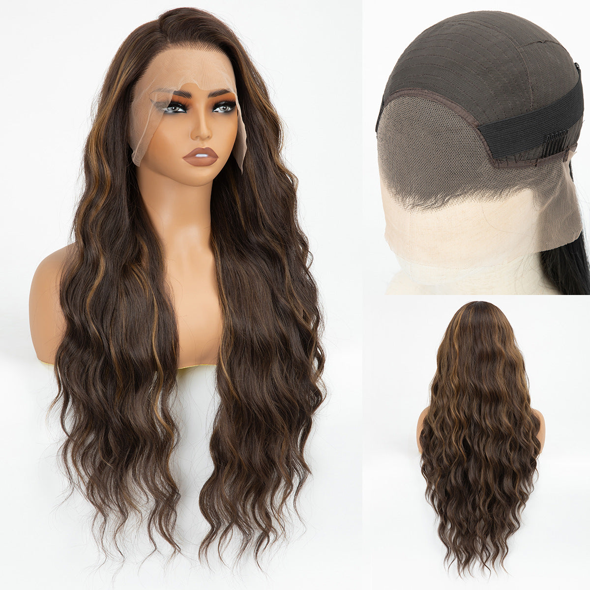 Lace Head Cover Black Hand-woven Curly Long Straight Wig