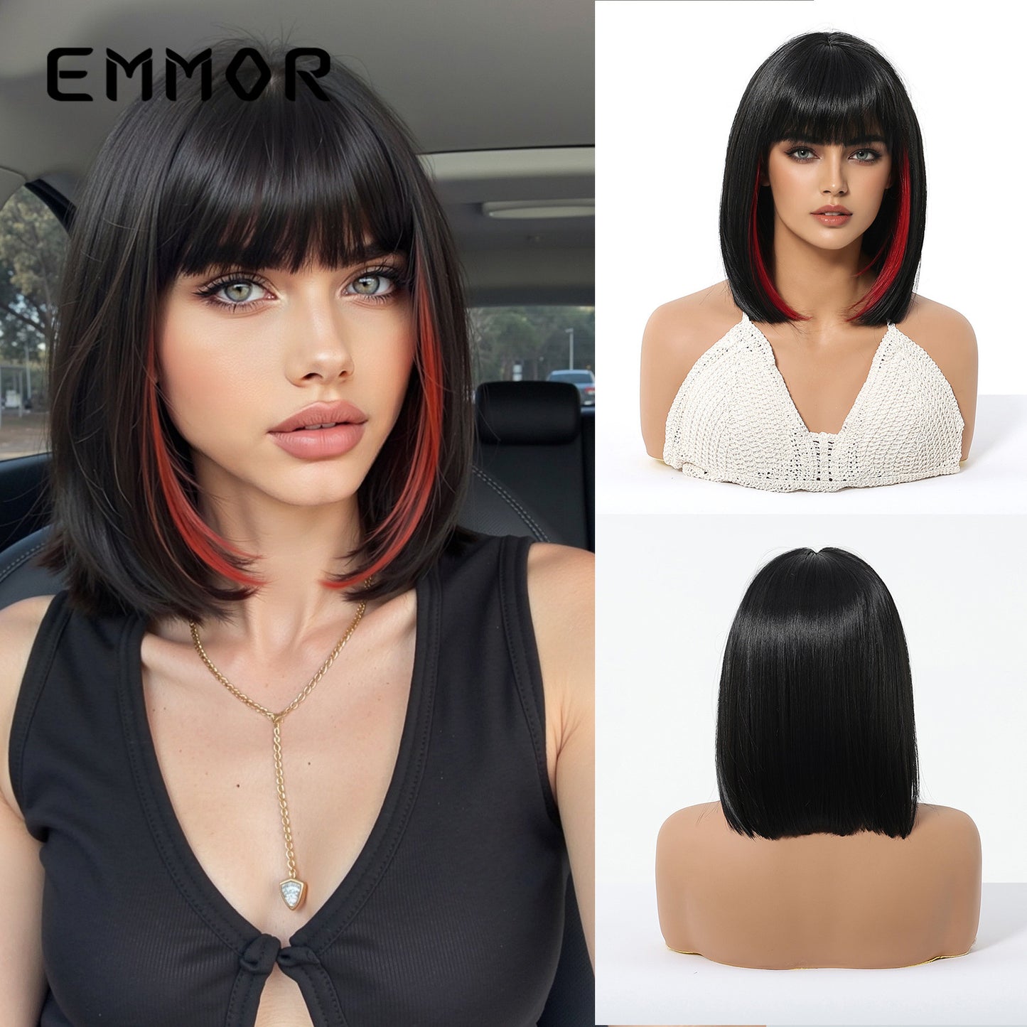 Breathable Bangs Gradient Gold Wave Full Wig Short Straight Hair